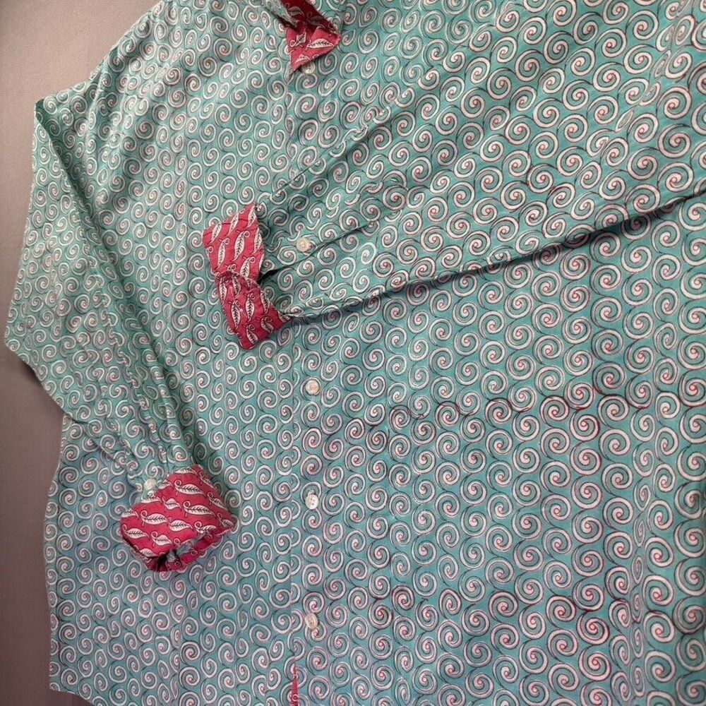 Carolina Martinez De Las Rivas Shirt Womens 3X Geometric Flip Cuff Blue Swirls‎ - Picture 3 of 11